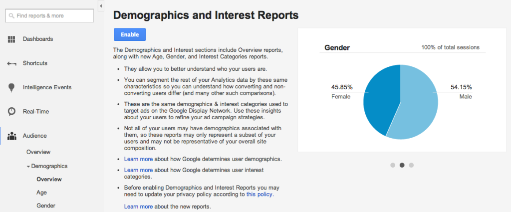 Demographics and Interest Reporting Setup